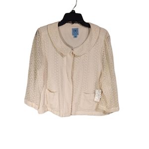 CeCe size XL Ivory color or cream button up Knit Crochet jacket NWT